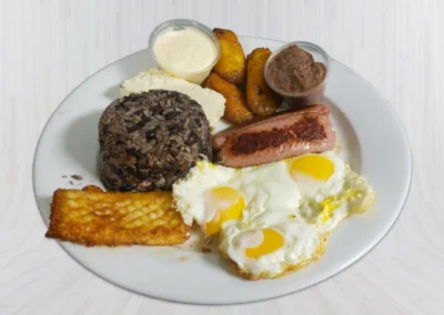 Breakfast with sausage and fried cheese